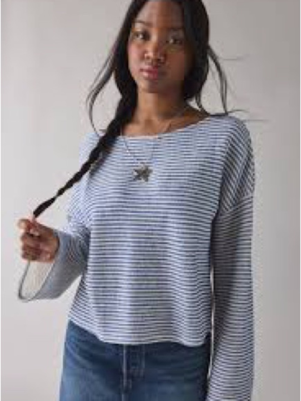 Striped Long-Sleeve Boatneck Top - Blue/White